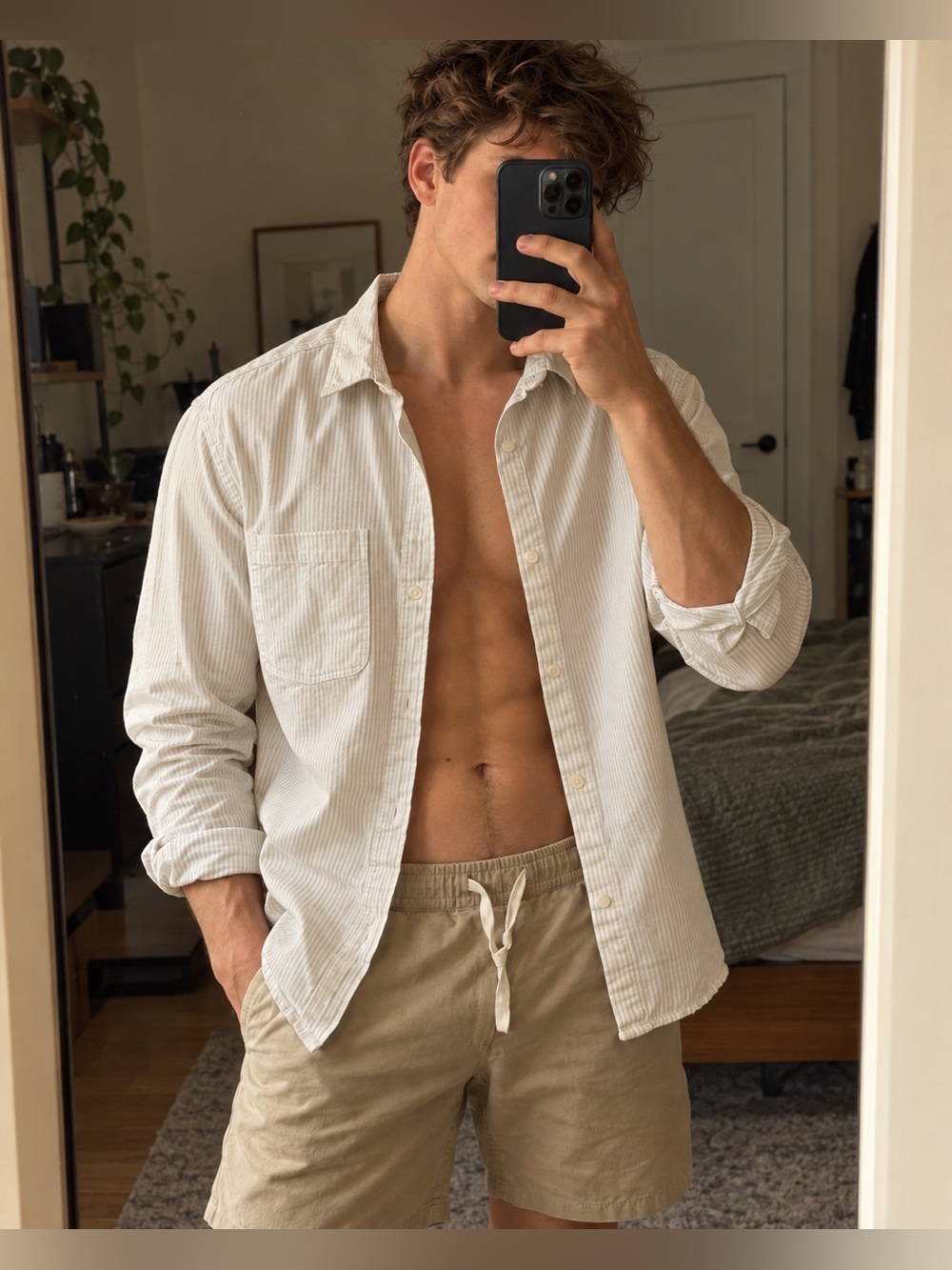Abercrombie & Fitch Cream Striped Casual Button-Down Shirt